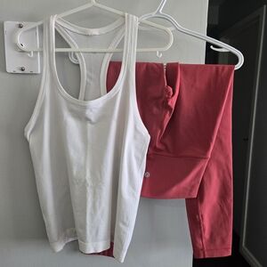 lululemon Coral Leggings With Free White Ribbed Racerback Tank Top